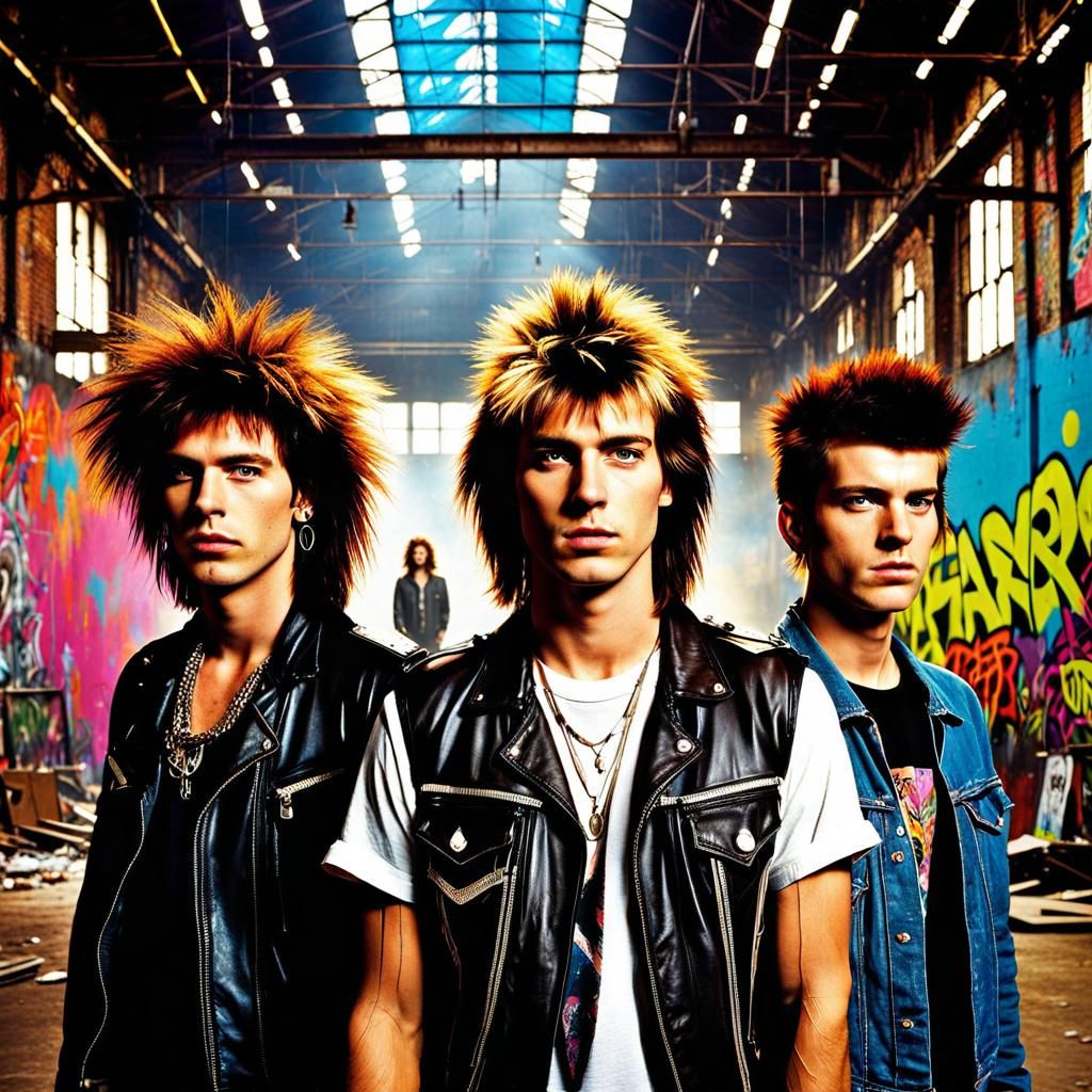 Grunge Band Portrait in Grungy Warehouse, Photorealistic