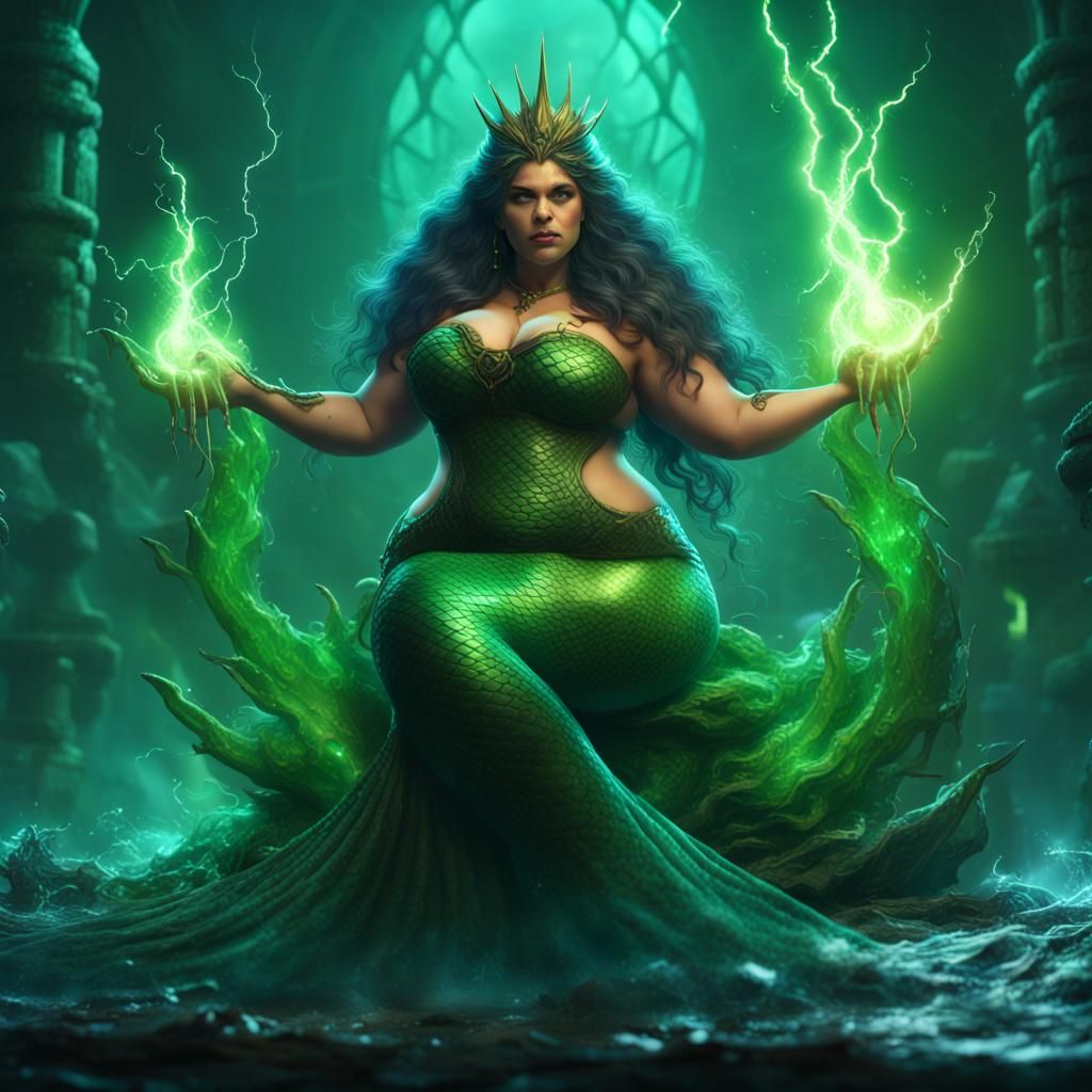 Evil Mermaid Queen with Green Lightning