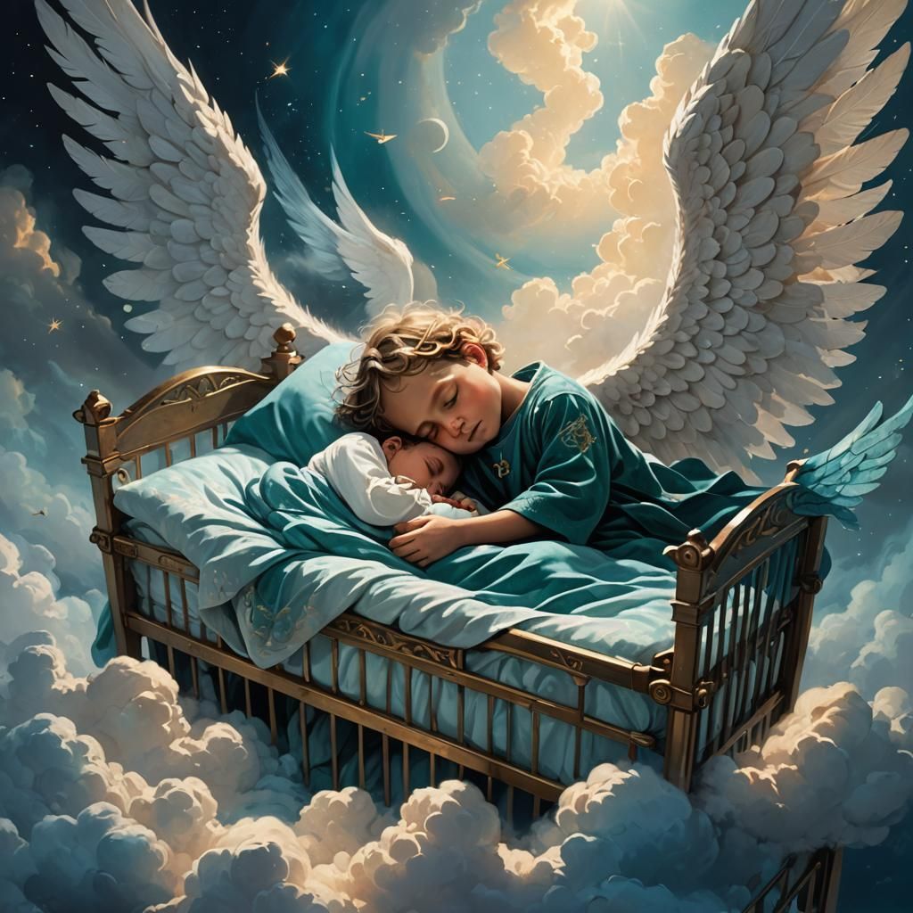 Angel Guarding Sleeping Child: Cinematic Concept Art