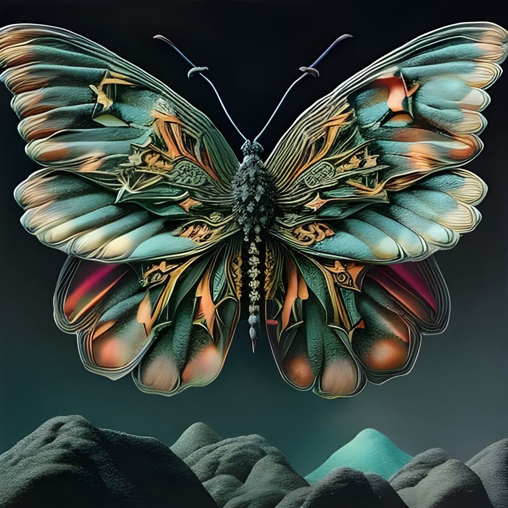 Bioluminescent Butterfly Collage in Grotesque Surrealism