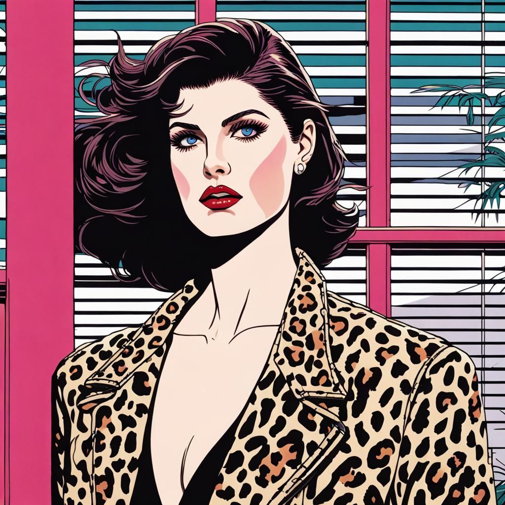 80s Vogue Model in Leopard Jacket