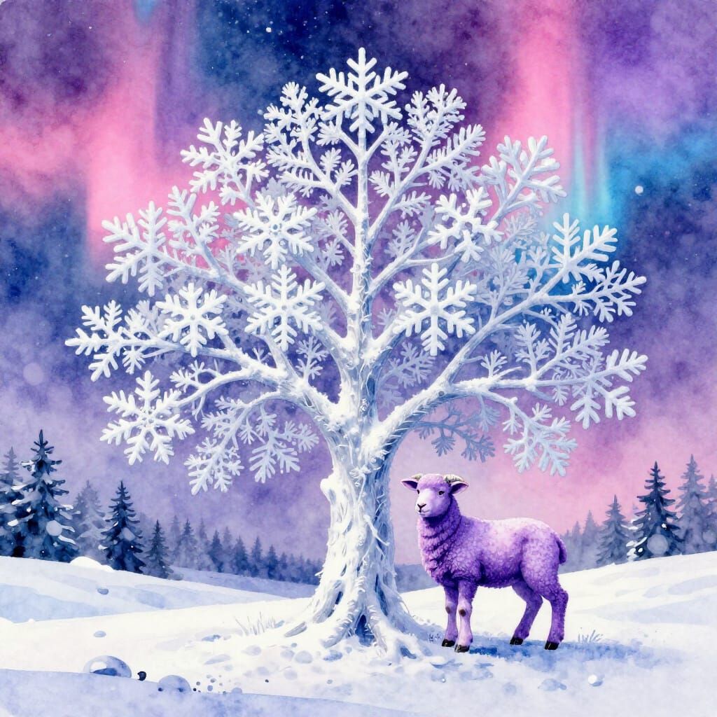 Snowflake tree & purple lamb