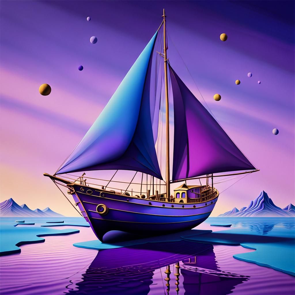 Surreal Purple Sailing Ship Made of Shells