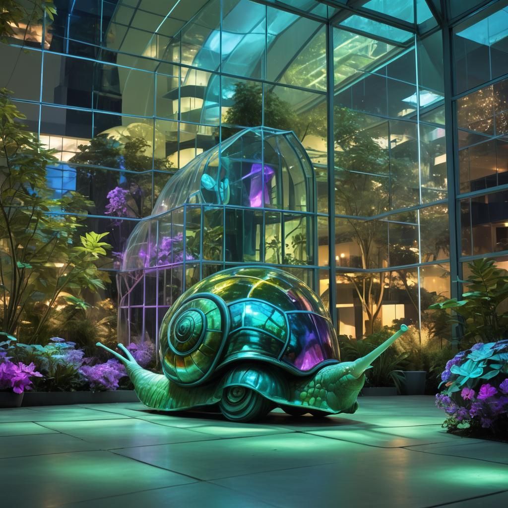 Giant Glow-in-the-Dark Snail Lights Up Glass House