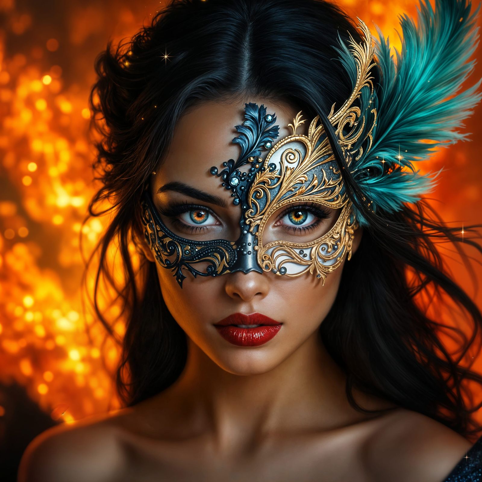 Ethereal Masquerade in Fiery Splendor
