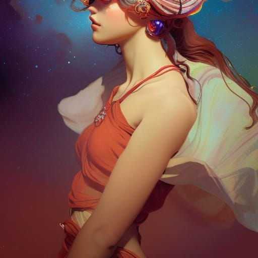 Renaissance Girl with Mars: Hyperdetailed Concept Art