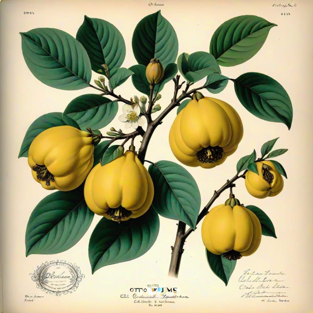 Quince Botanical Illustration in Thomé Style
