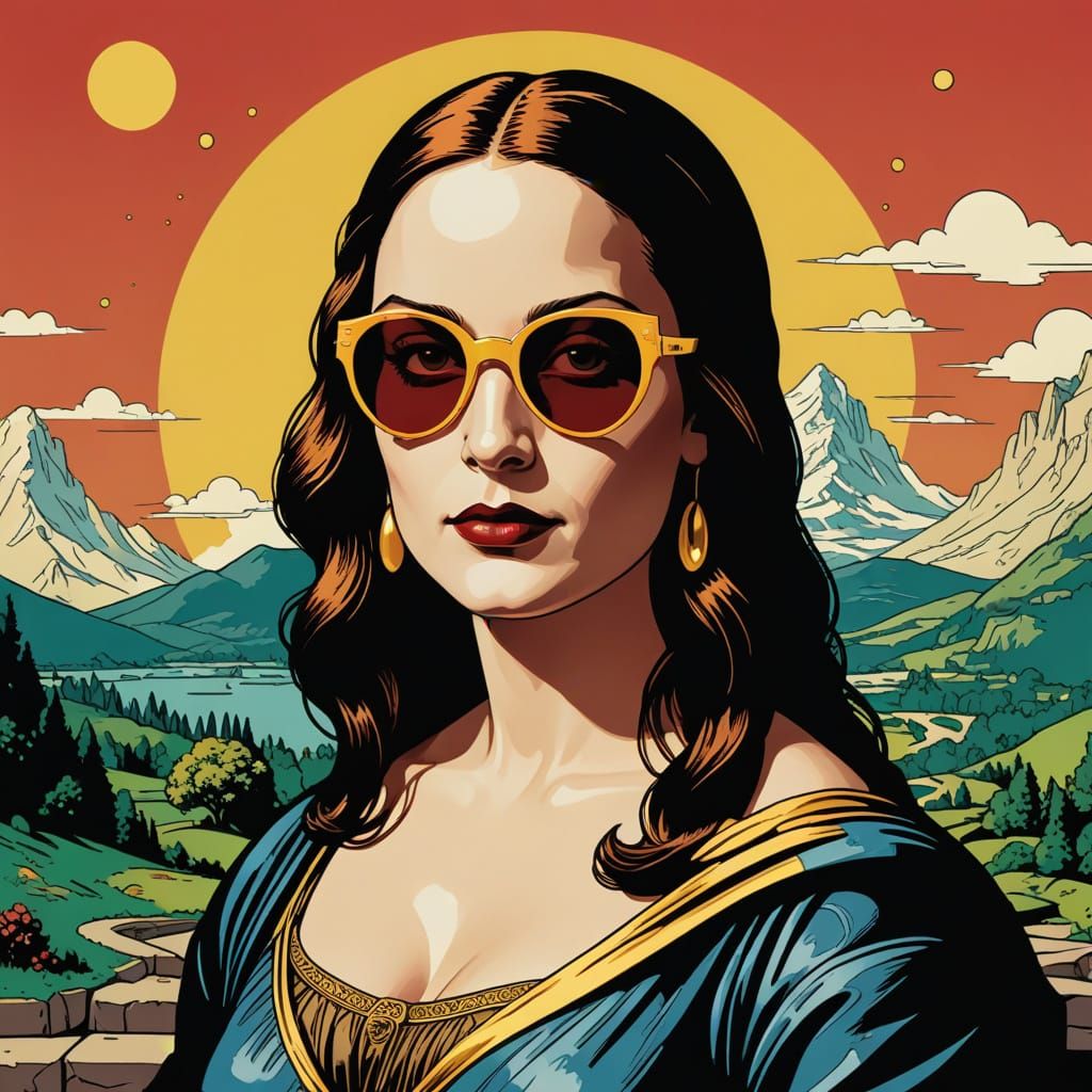 Mona Lisa in Retro Futuristic Comic Book Style