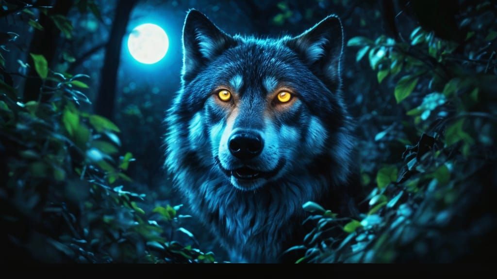 Wolf's Luminous Howl Under the Full Moon