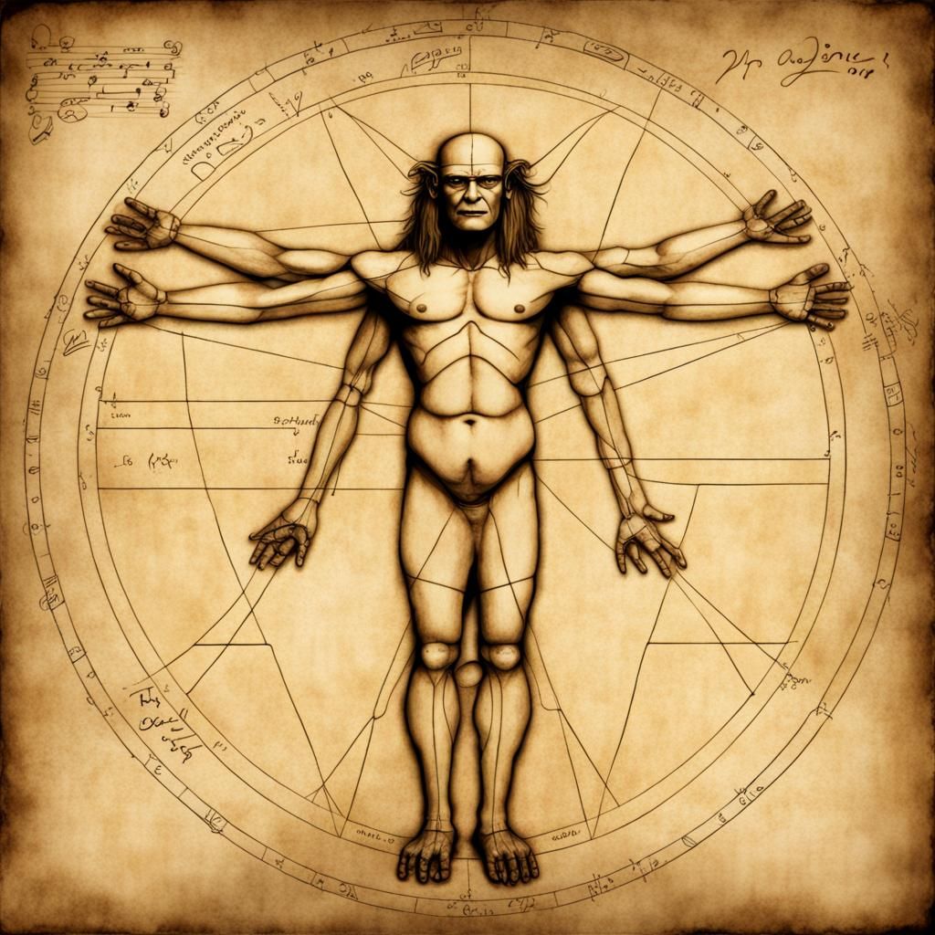 Vitruvian Ogre in Sepia Tones on Papyrus