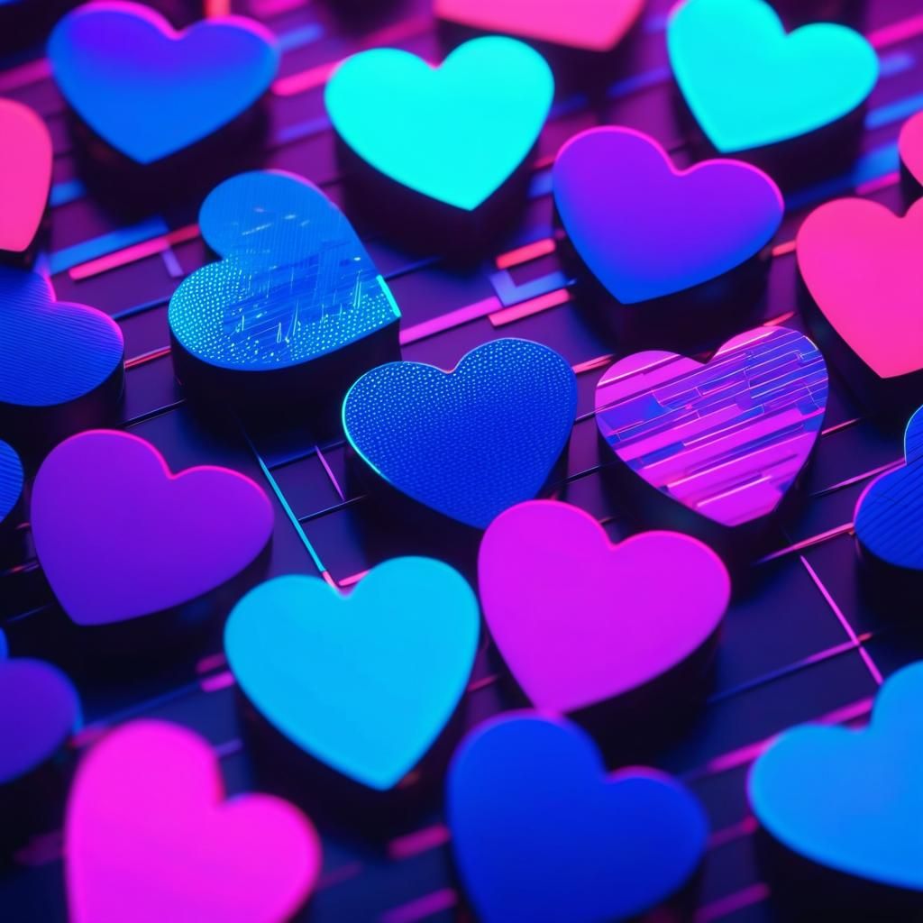 Synthwave Hearts in Neon Retro Style