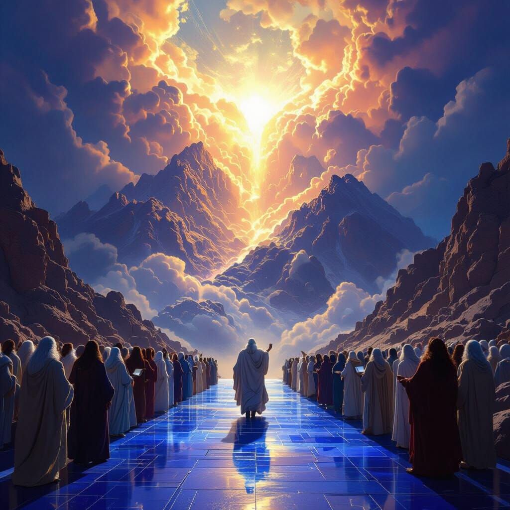 Moses Receives Tablets on Mount Sinai in Divine Light