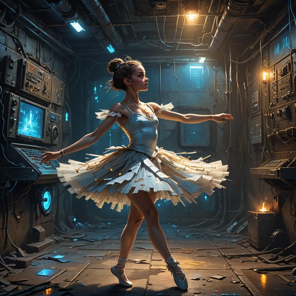 Ballerina Dancing in Dystopian Bunker Concept Art