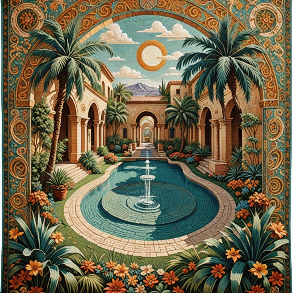 Intricate Tapestry of an Alcazaba Courtyard