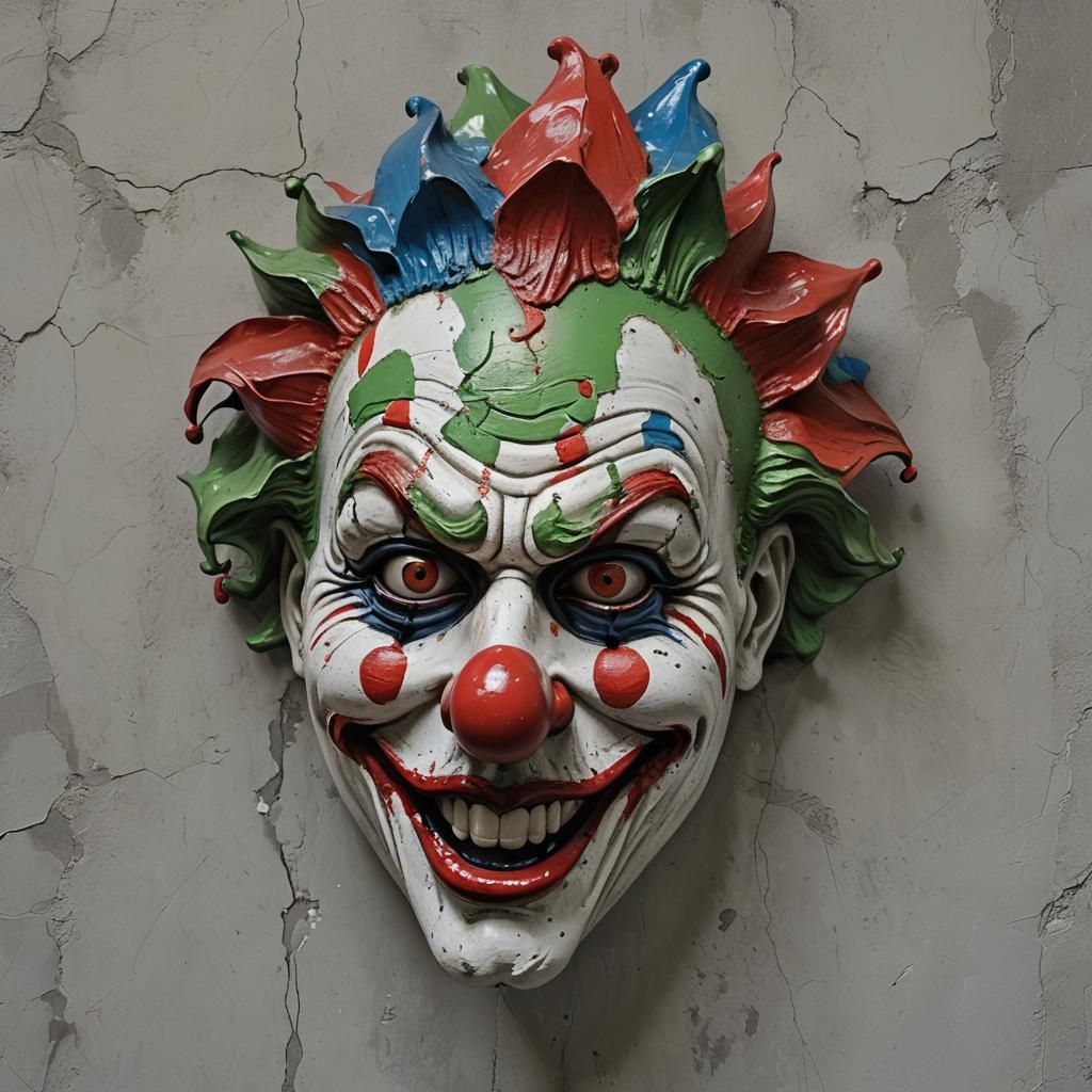 Colorful Clown Mask on Grey Wall as Matte Painting