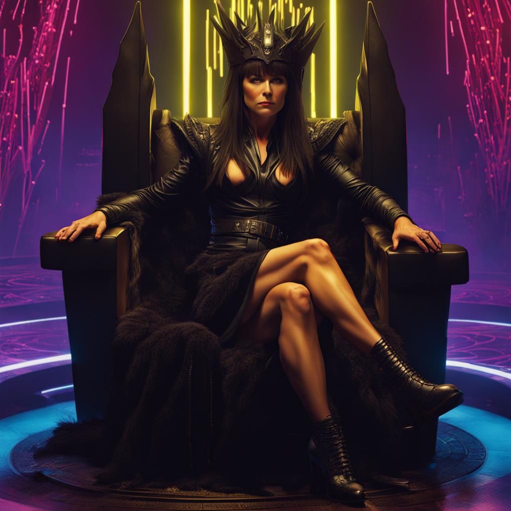 Dark Witch Queen in Cyberpunk Neon Style