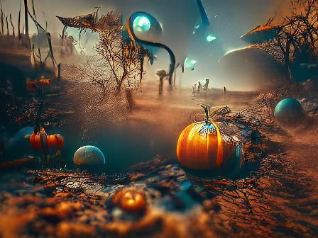 Alien Halloween Celebration: Surreal Digital Illustration