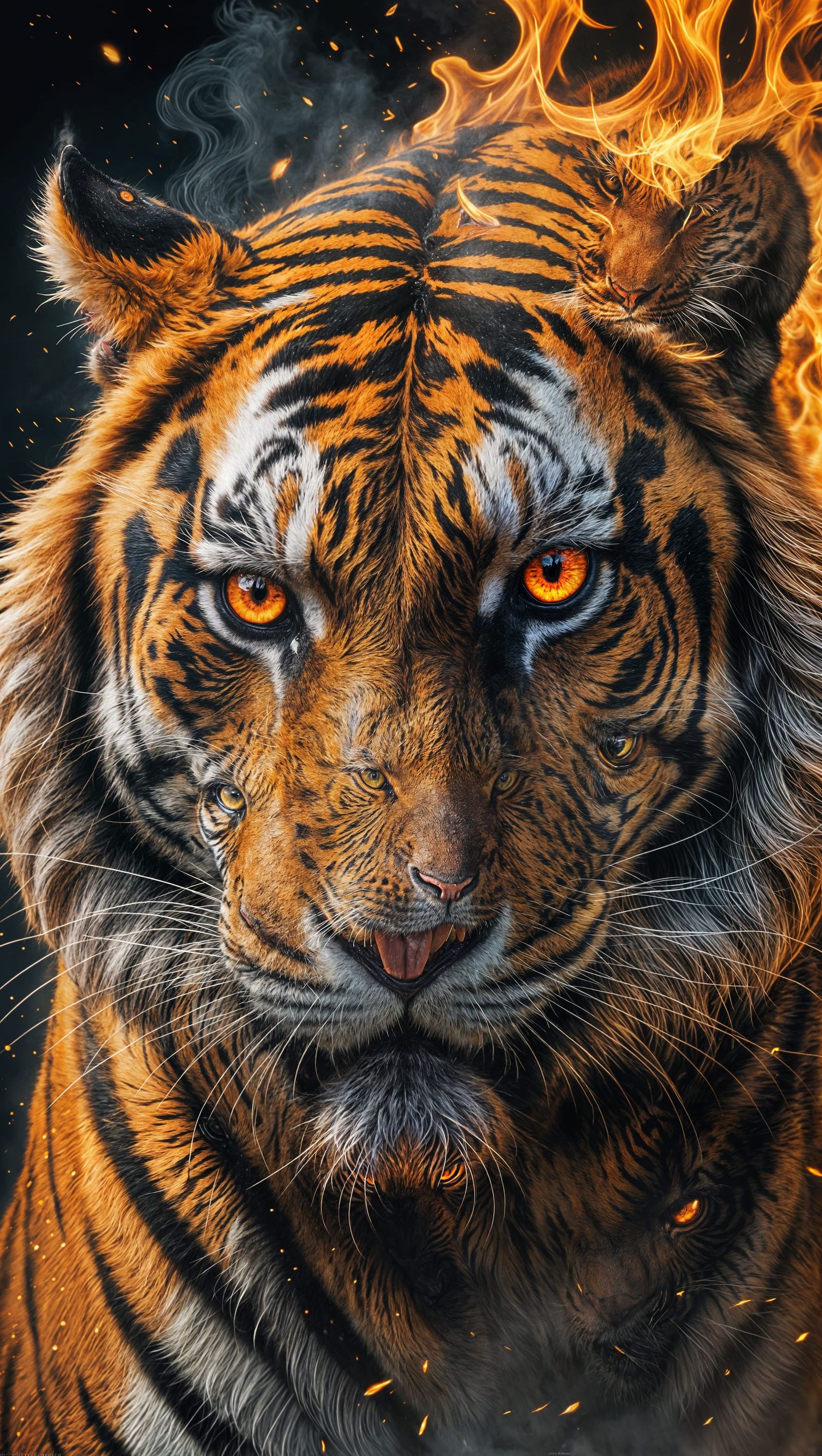 Hyperrealistic Fire Tiger with Devil Eyes