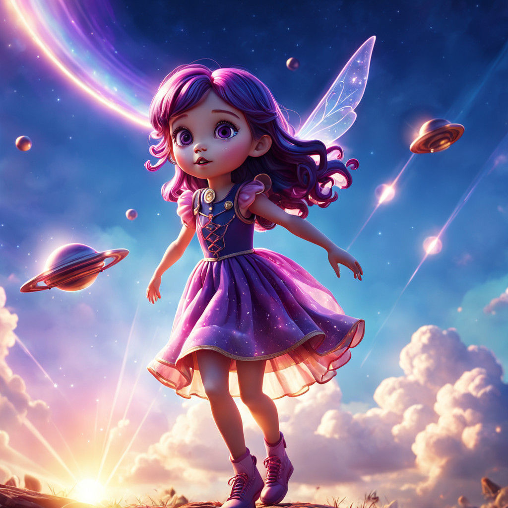 Psychedelic Fairy Flies with UFOs in Vibrant 3D