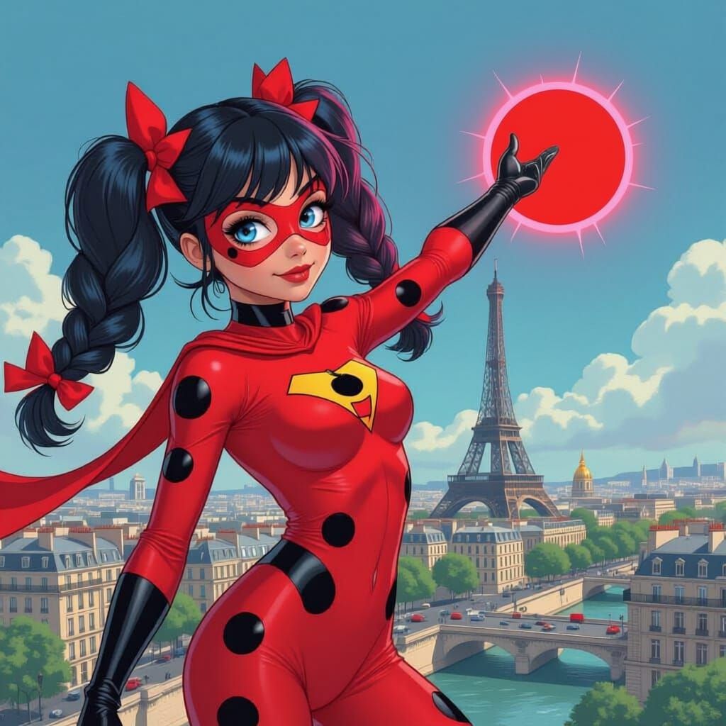 Parisian Superhero Girl with Yoyo in Cityscape