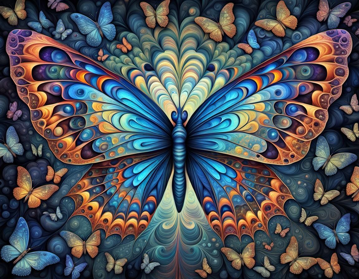 Iridescent Fractal Butterfly: M.C. Escher-Inspired Tessellat...