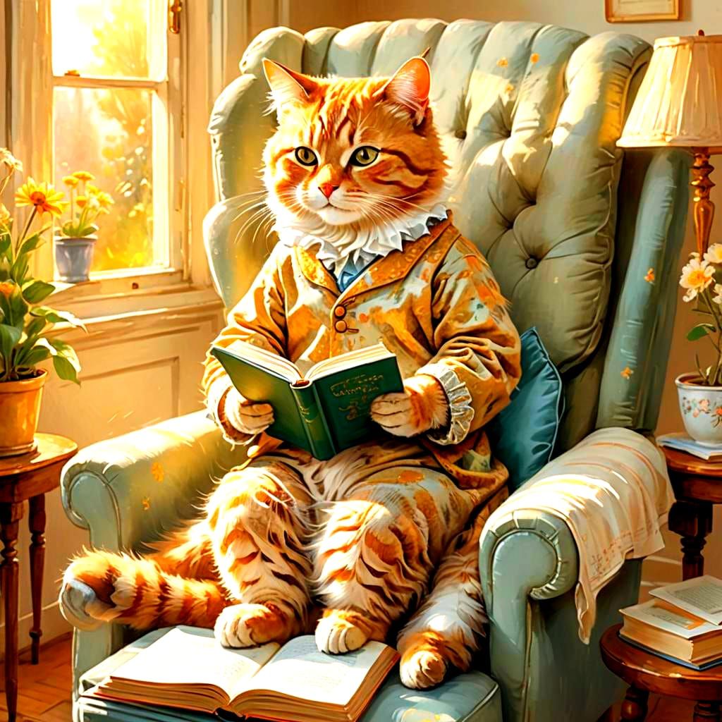 Cat Reading Book in Divine Sunshine