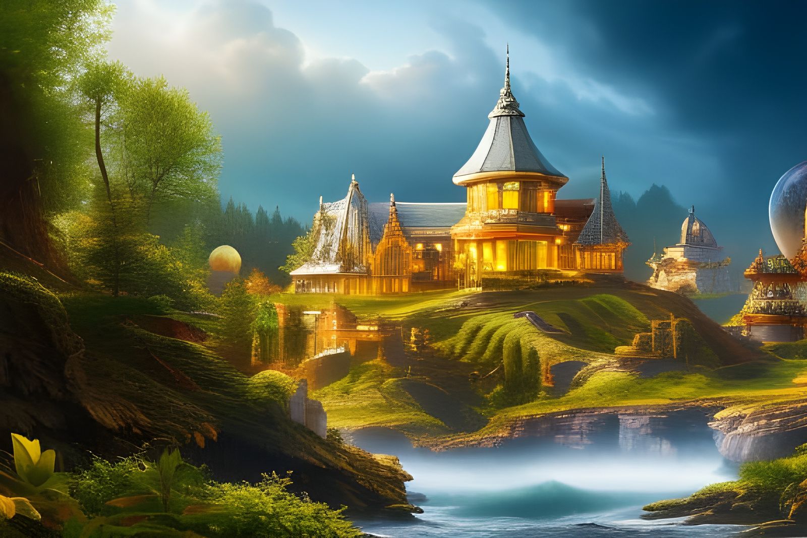 Majestic Rooster Among Giant Easter Eggs in Surrealist Style