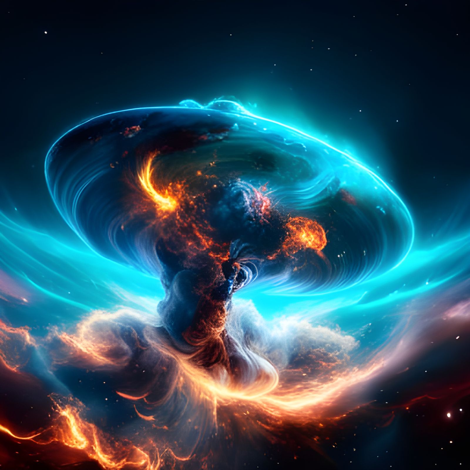 Galactic Fire Collision in Nebula, Hyperrealistic Digital Ar...