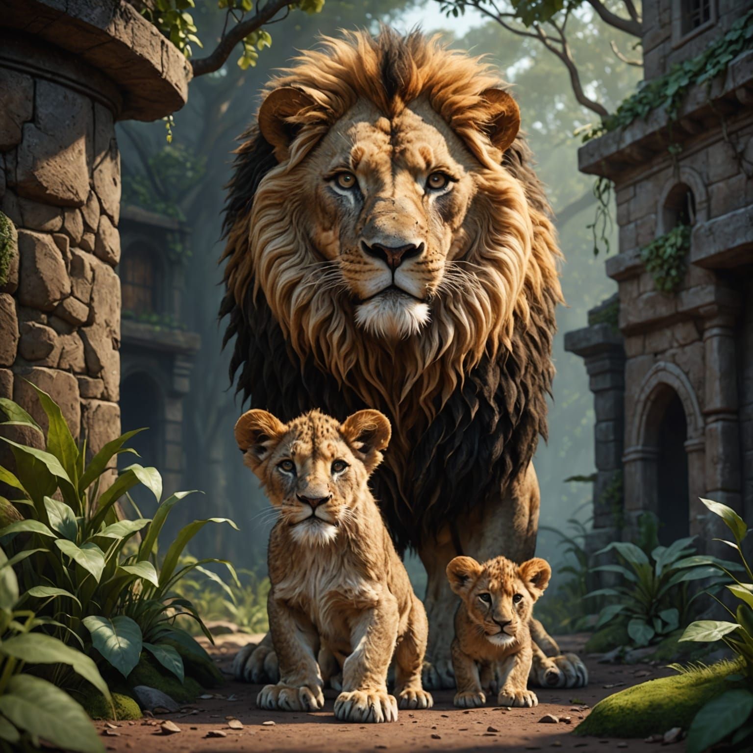 Lion Cubs Seek Protection: Matte Painting