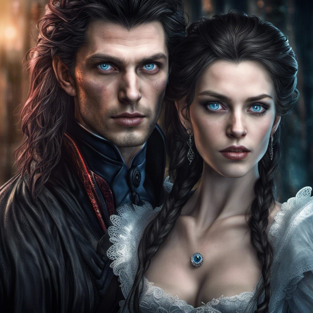Hyperrealistic Vampire Couple Portrait in Cinematic Lighting