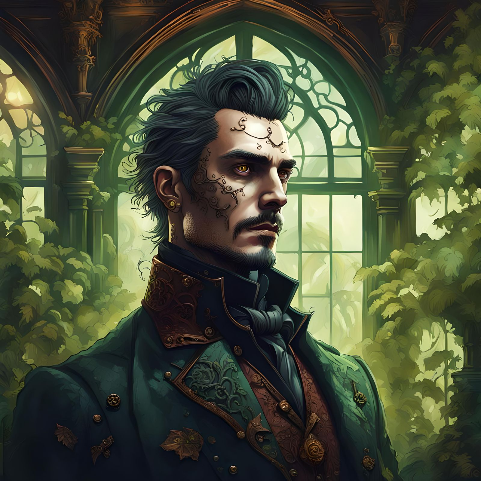 Steampunk Vampire in Gothic Mansion: Hyperrealistic Concept ...