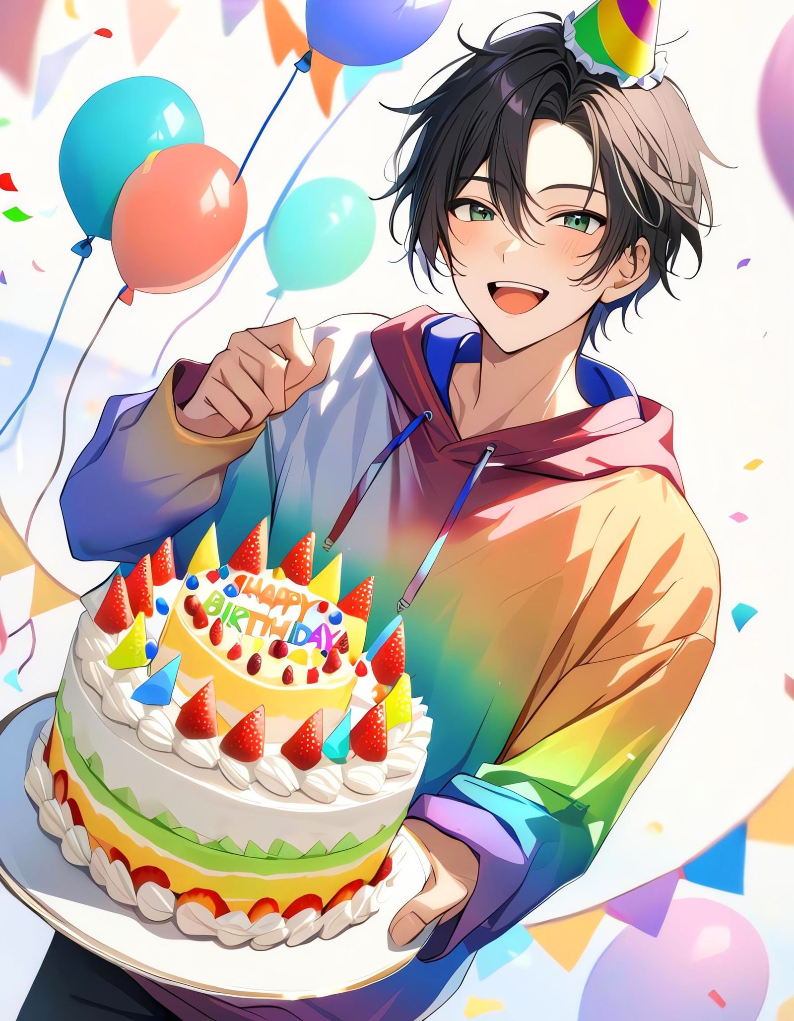 Smiling Bishounen Celebrates Birthday with Cake