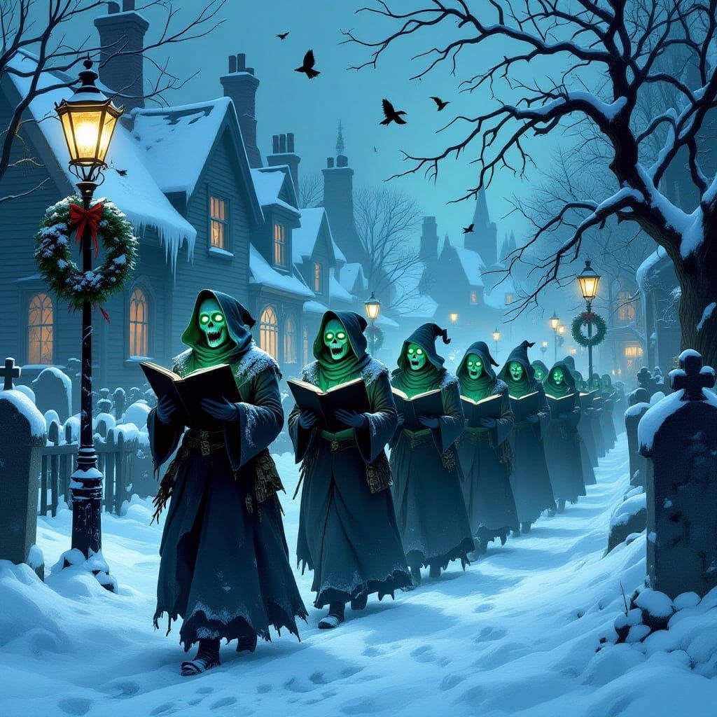 Undead Victorian Carolers Haunt Snowy Village