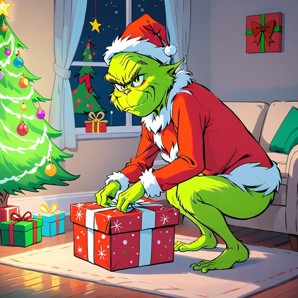The Grinch Steals Christmas Present at Night
