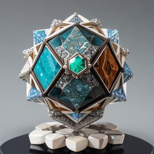 Icosahedron Figure of Ocean Jasper and White Gold