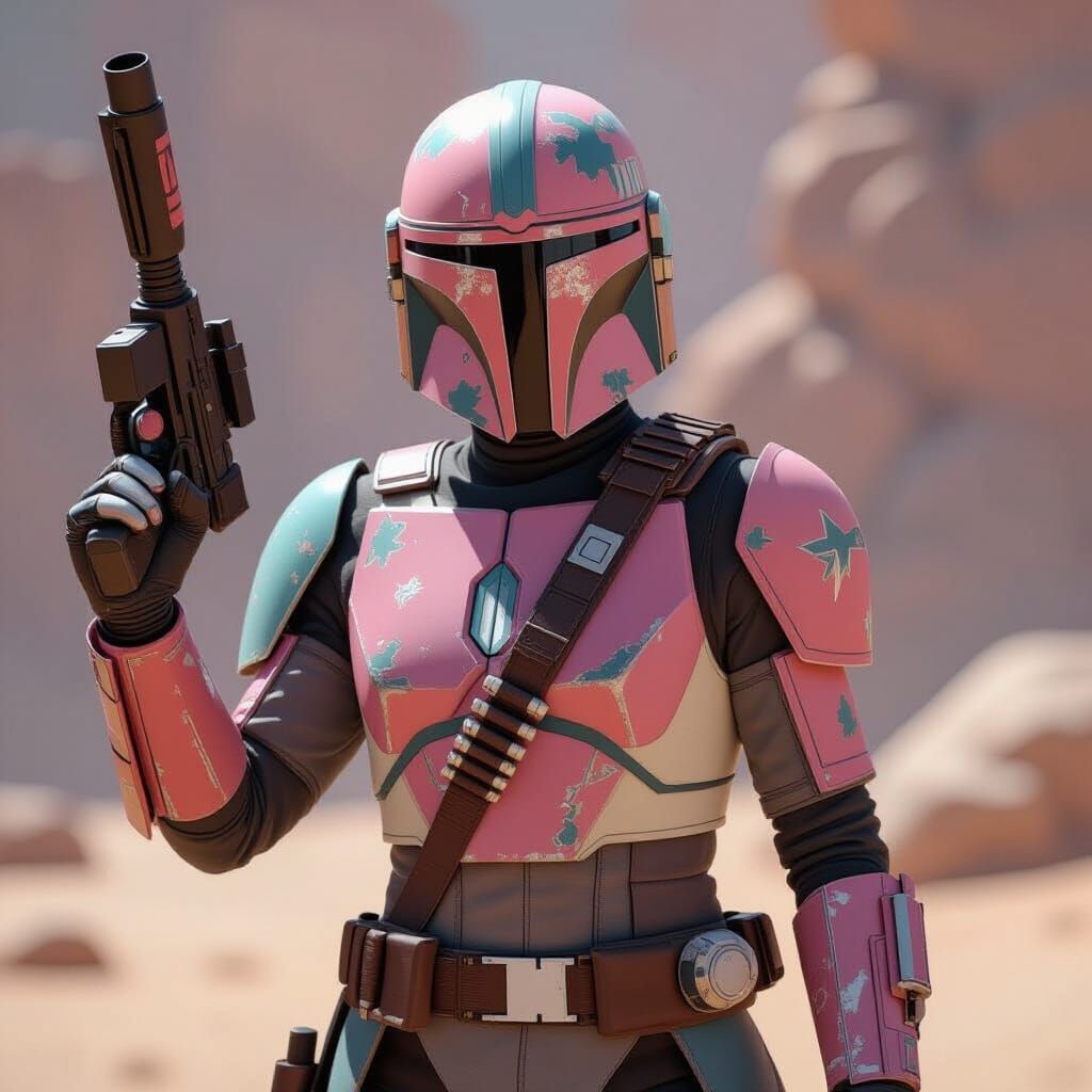 Mandalorian Warrior in Pink Camouflage Armor