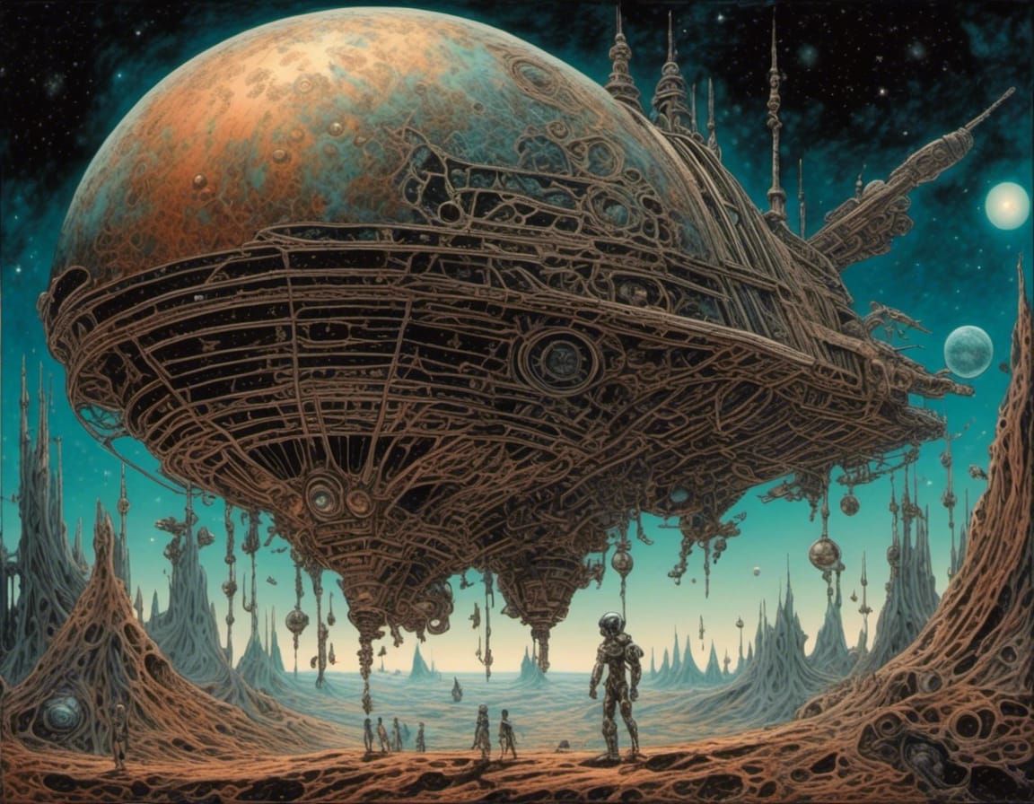 <lora:AvantGarde:1.0> Biomechanical alien space probe anime-style cel-shaded hyperdetailed Studio Ghibli retrofuturism p...