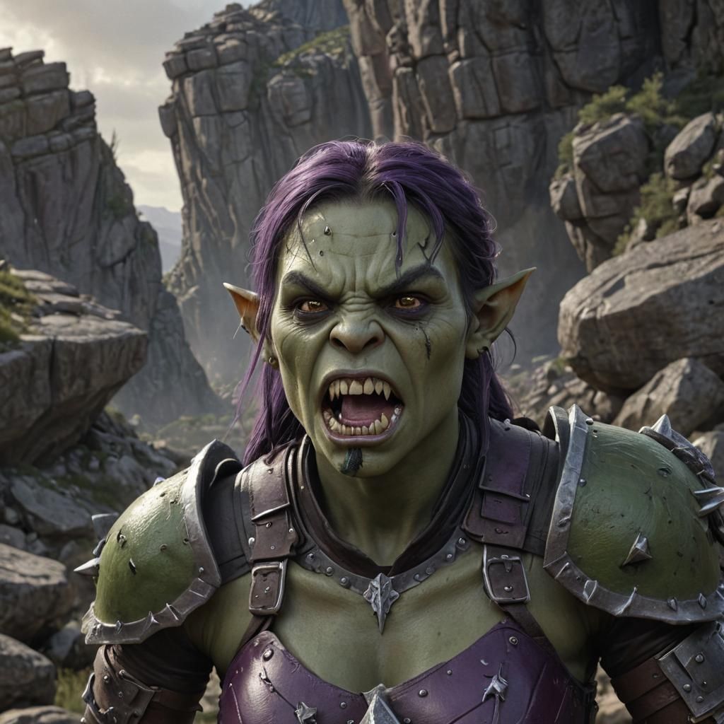 Worried Orc Woman in Rocky Environment