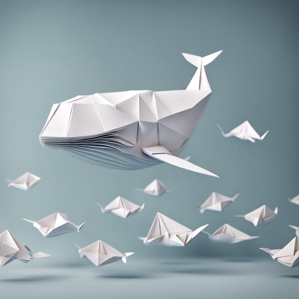 Flying Whale Origami Papercraft in 8K