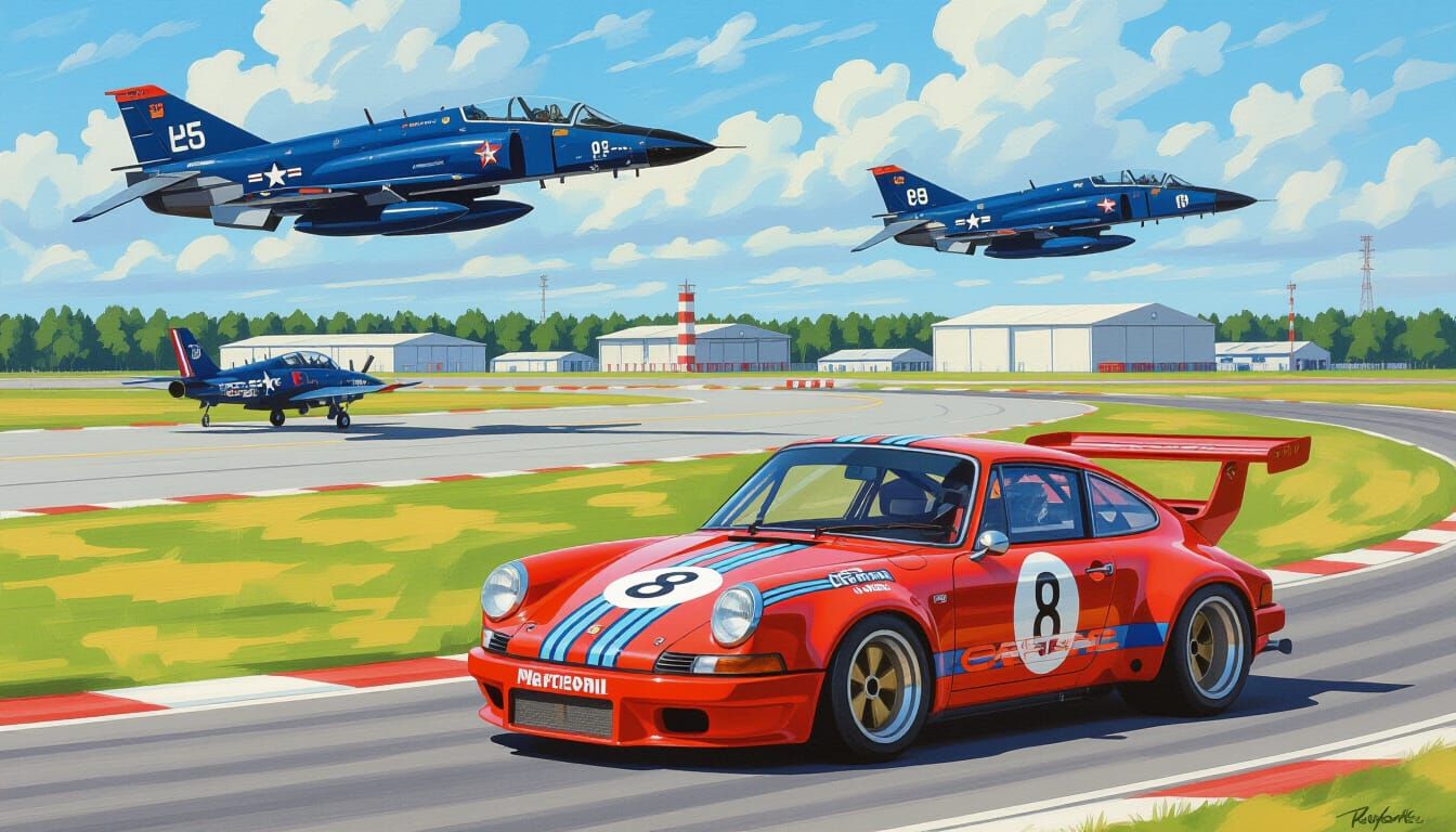 Textured Oil Painting of a 1973 Porsche 911 Martini Racing C...