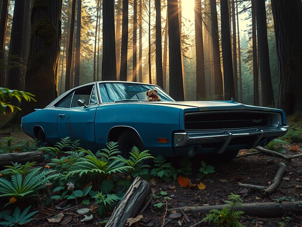 Abandoned 1969 Dodge Charger in Lush Forest