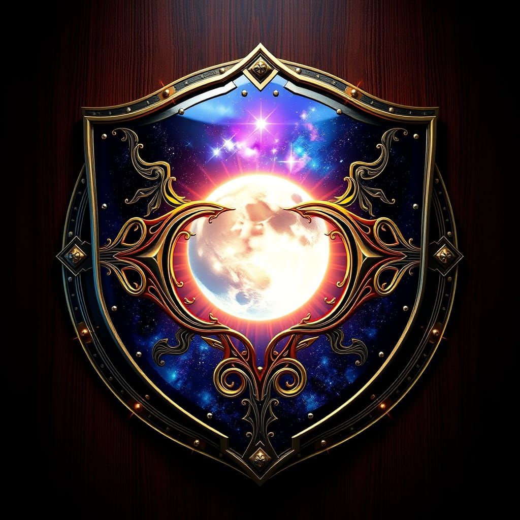 Majestic Dawn Breaker Family Crest Shield in Galaxy Reflecti...