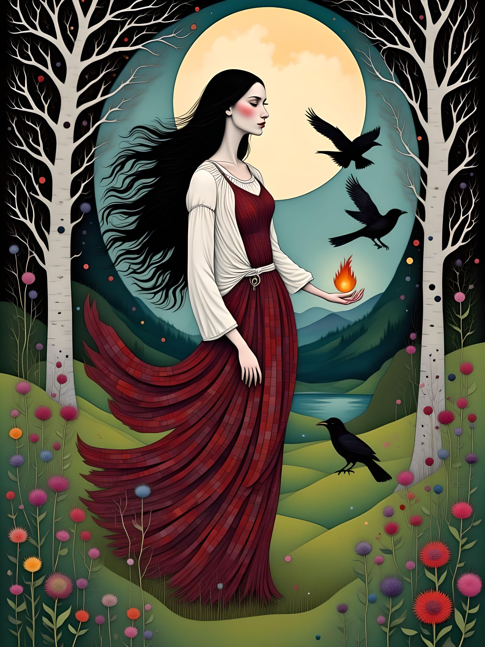 Ethereal Celtic Goddess Dancing Under the Moon