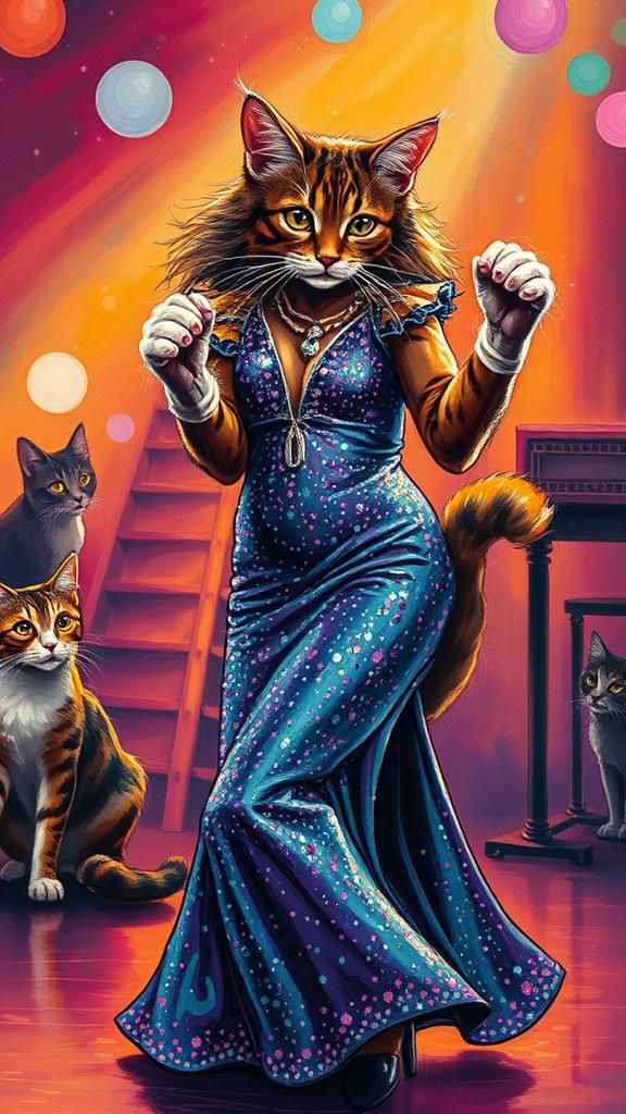 Disco Cat: A Groovy Night in Acrylic Impasto