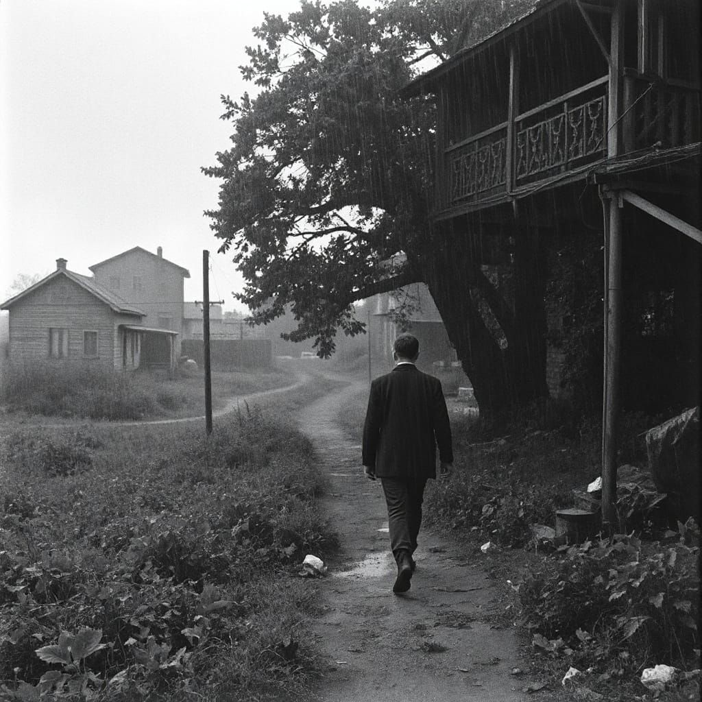 Lonely Man in Overgrown Village: Tarkovsky Style