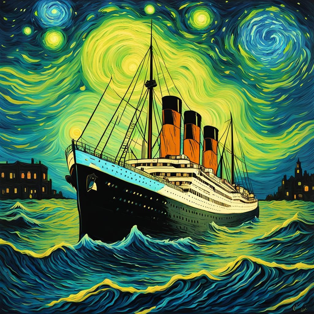Titanic with Eerie Glow in Van Gogh Style