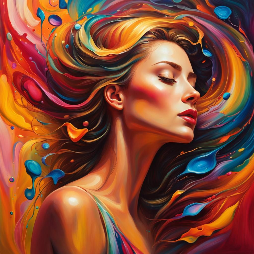 Surreal Melting Portrait in Dreamlike Oil Painting Style