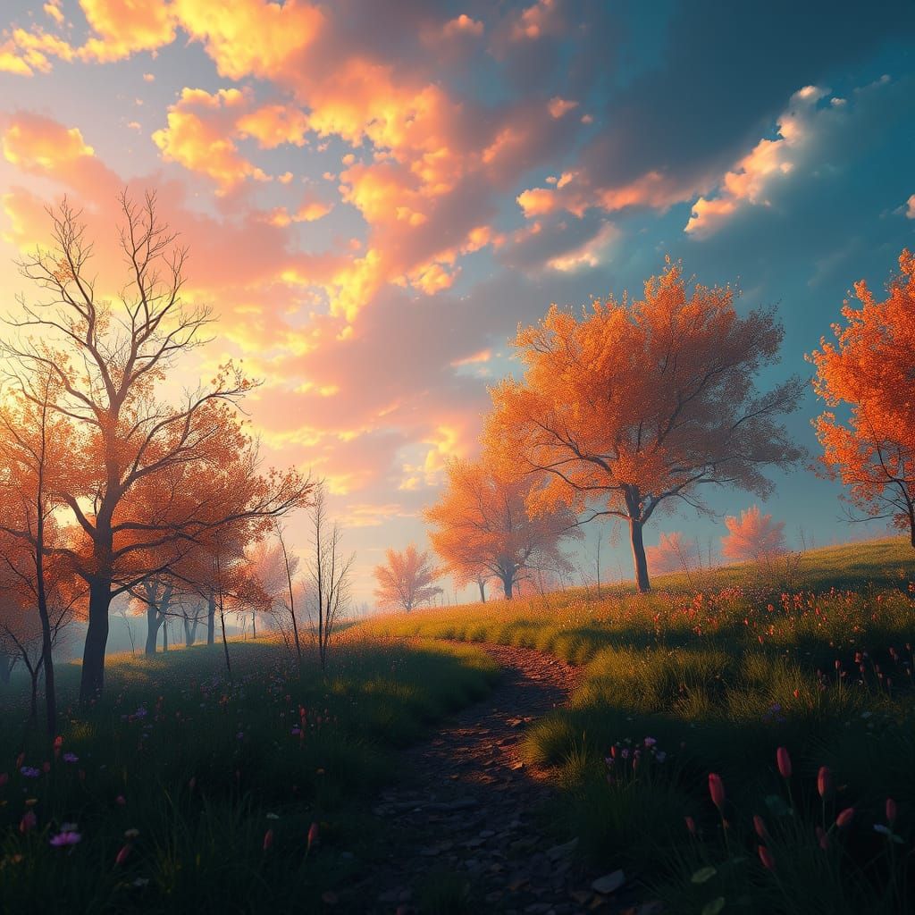 Autumn Pathways in Dynamic Lighting, Orange & Teal