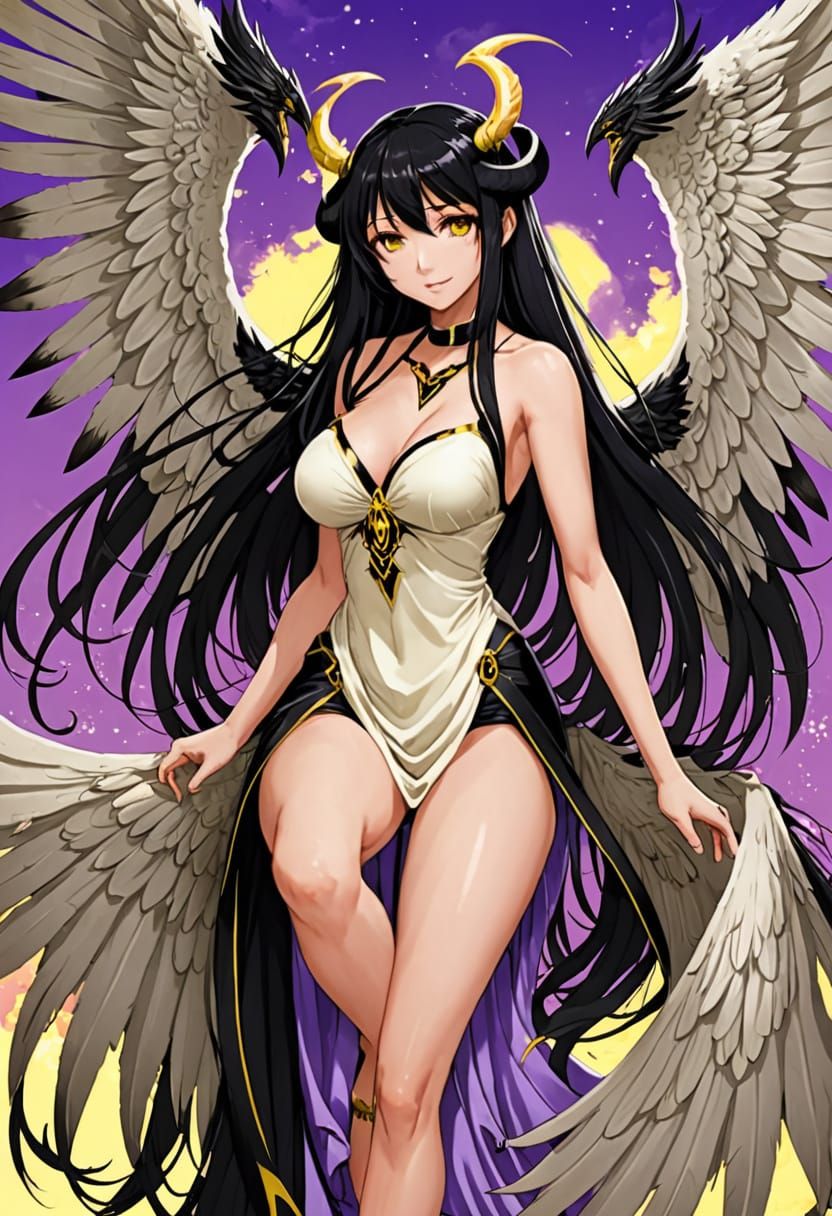 Anime Angel in Wasteland: Black Hair, Yellow Eyes