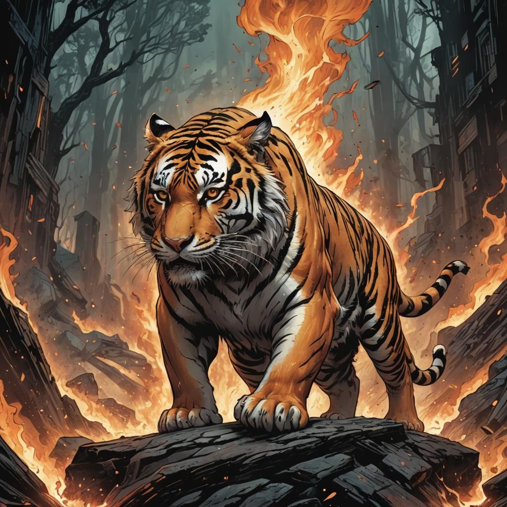 Fiery Tiger in Comic Book Style
